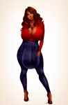 1girl breasts brown_eyes flaccid futa gigantic_breasts high_heels hourglass impossible_clothe...