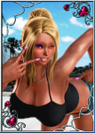  blonde_hair camisole card casual female gyaru heart-shaped_pupils honey_select large_breasts necklace original ponytail purple_eyes short_jeans tan  rating:Safe score:3 user:SpiderNipples