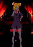  card casual choker female full_body grey_skin hcomics koikatsu monster_girl oc orange_hair original_character pointed_ears shadow short_hair shorts slit_pupils tail the_monster_under_the_bed twintails web_series yellow_sclera  rating:Safe score:2 user:warforge