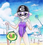  athletic_swimsuit beach blindfold lui_(artist) ocean pigtails_(hairstyle) purple_ink sand ship skull_cap sporty_woomy stick suikawari swimsuit watermelon woomy  rating:Safe score:0 user:Trip_Jay
