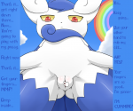  1girl clitoris clouds female looking_down meowstic pokemon pussy rainbow red_eyes sky spiderfingers yellow_sclera  rating:Explicit score:0 user:ayy