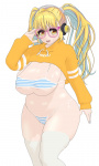  big_ass bikini blender blonde_hair by:hiika chubby full_body glasses hat huge_breasts jacket long_hair messy_hair mmd physics:breasts super_pochaco tails tstorage yellow:eyes  rating:Questionable score:0 user:FDWn